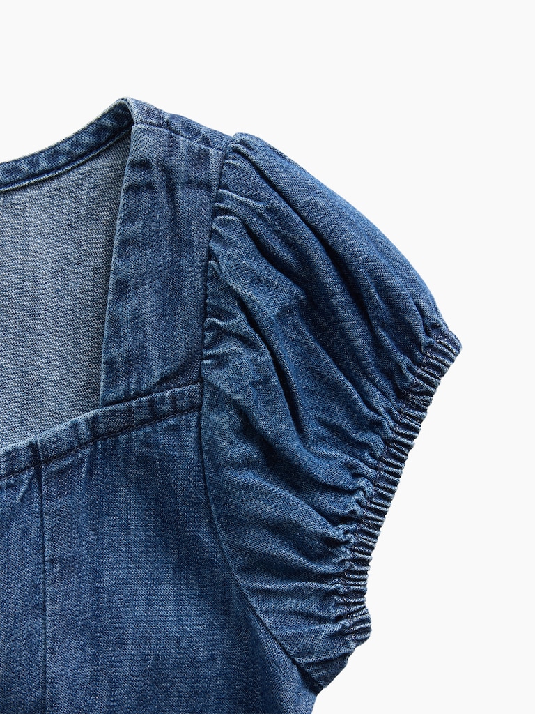 Kids Denim Puff-Sleeve Button-Front top