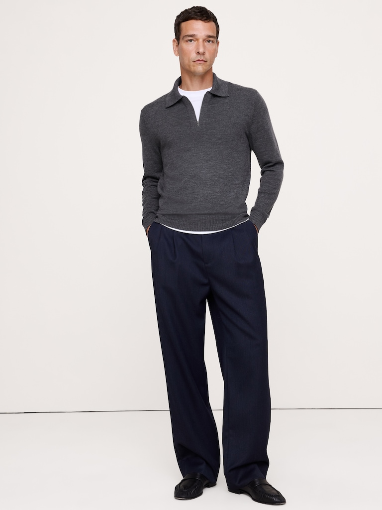 Merino Zip-Up Sweater Polo