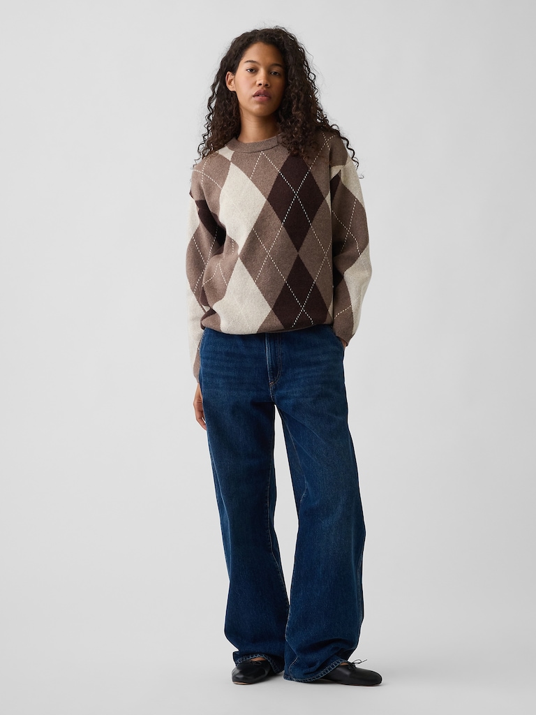 CashSoft Oversized Argyle Sweater