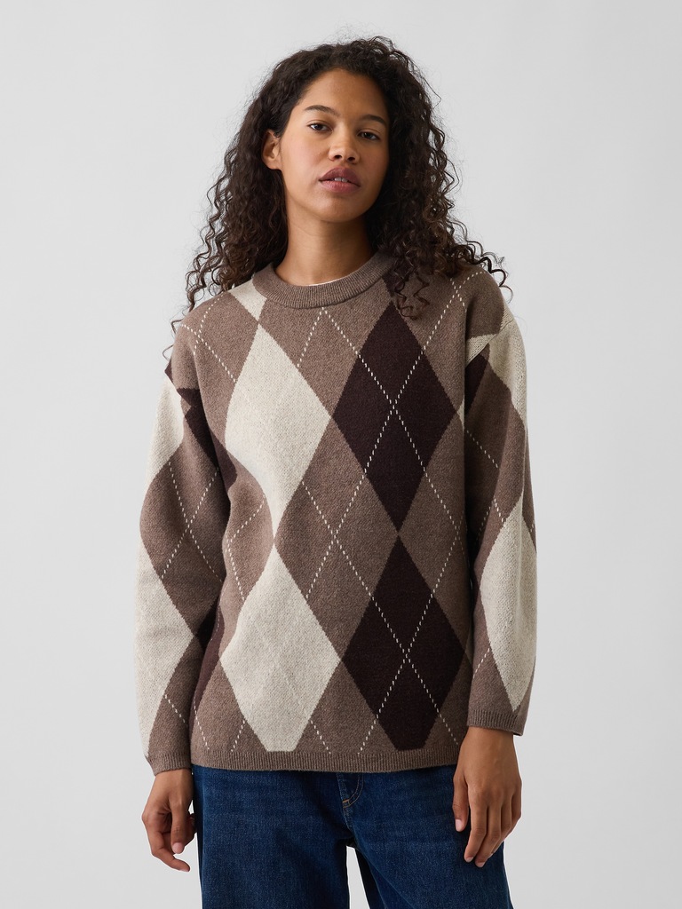 CashSoft Oversized Argyle Sweater