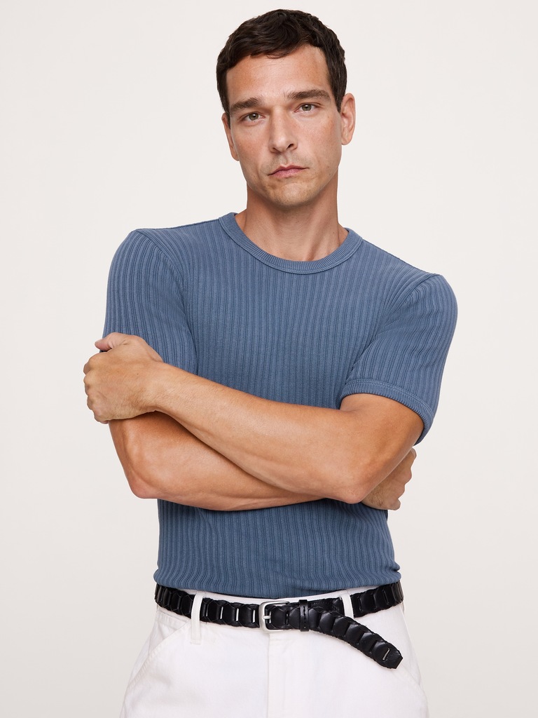 Ribbed Stretch-Cotton Crew-Neck T-Shirt