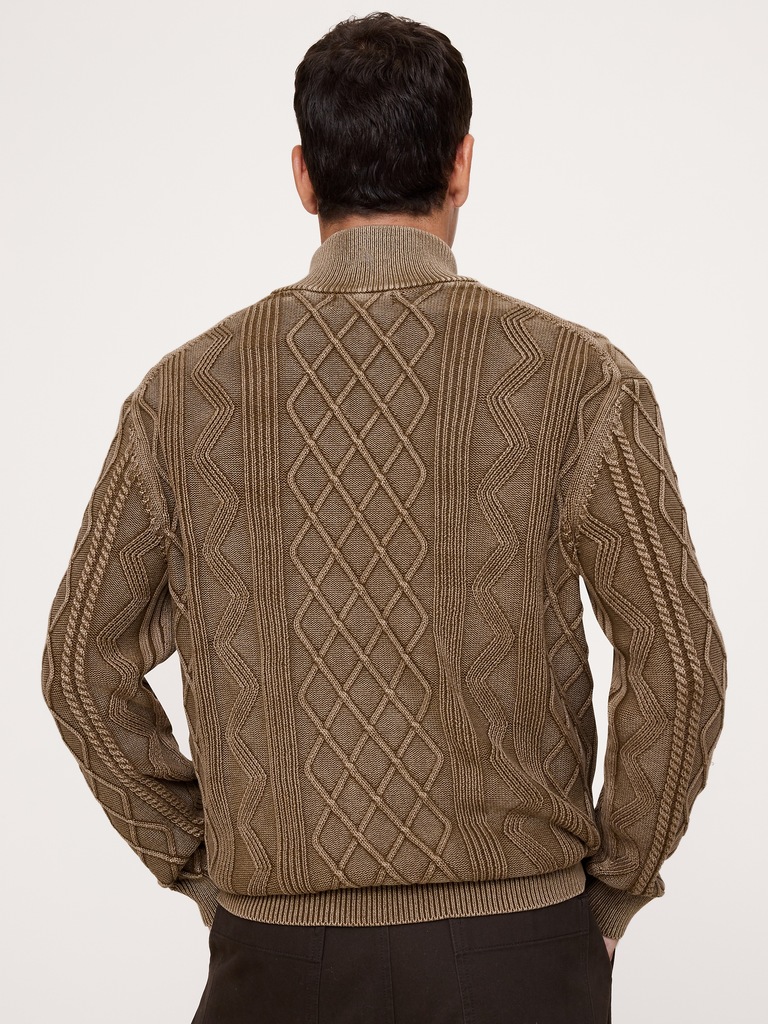 Cotton Cable-Knit Quarter-Zip Sweater