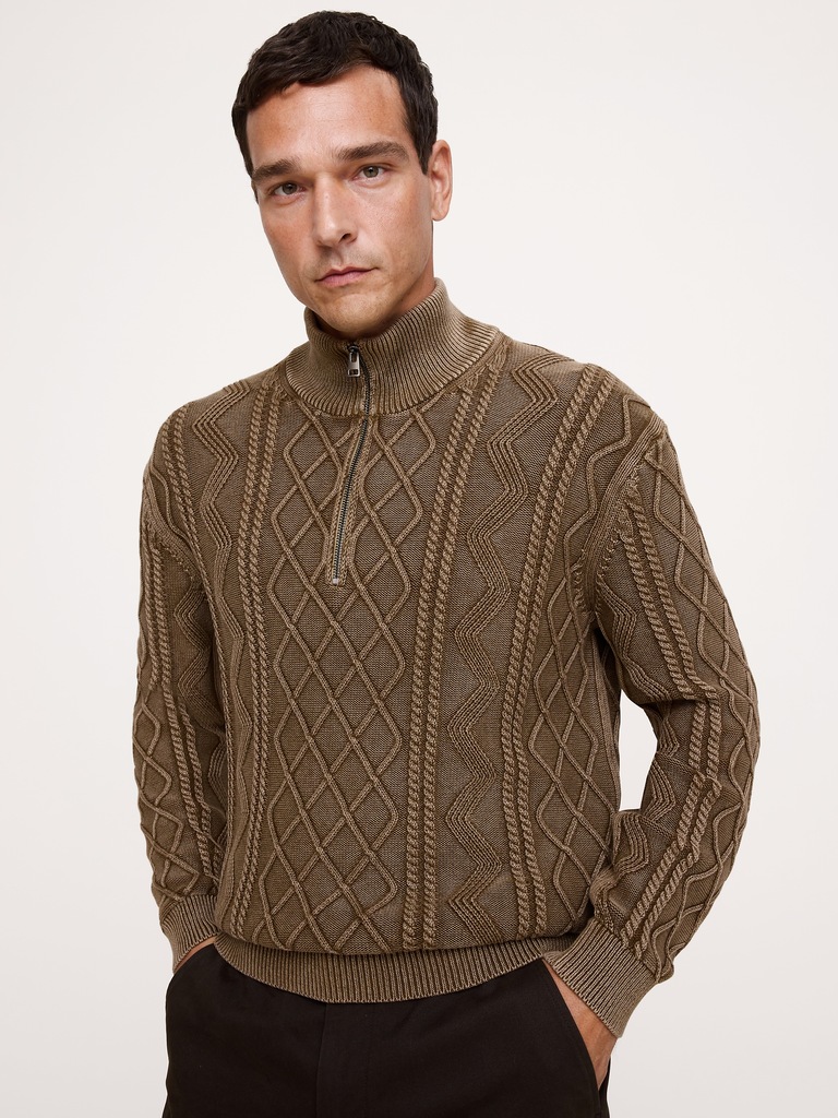 Cotton Cable-Knit Quarter-Zip Sweater