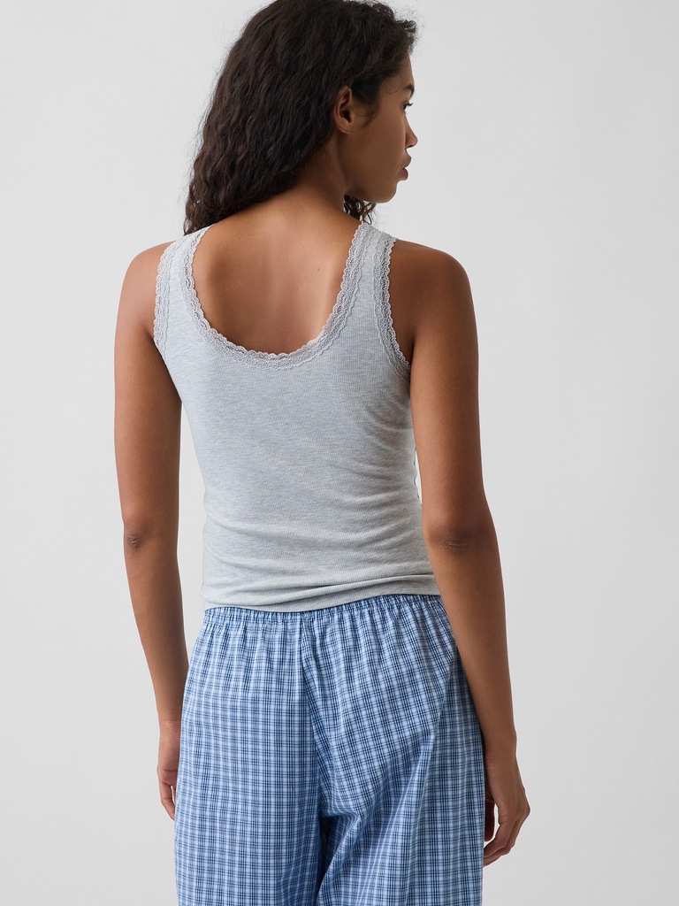 Mini Rib Lace-Trim PJ Tank Top