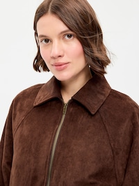 Full-Zip Faux-Suede Harrington Jacket