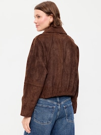 Full-Zip Faux-Suede Harrington Jacket