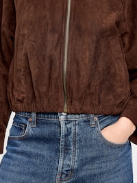 Full-Zip Faux-Suede Harrington Jacket