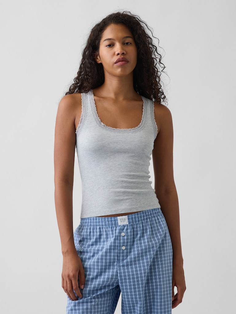 Mini Rib Lace-Trim PJ Tank Top
