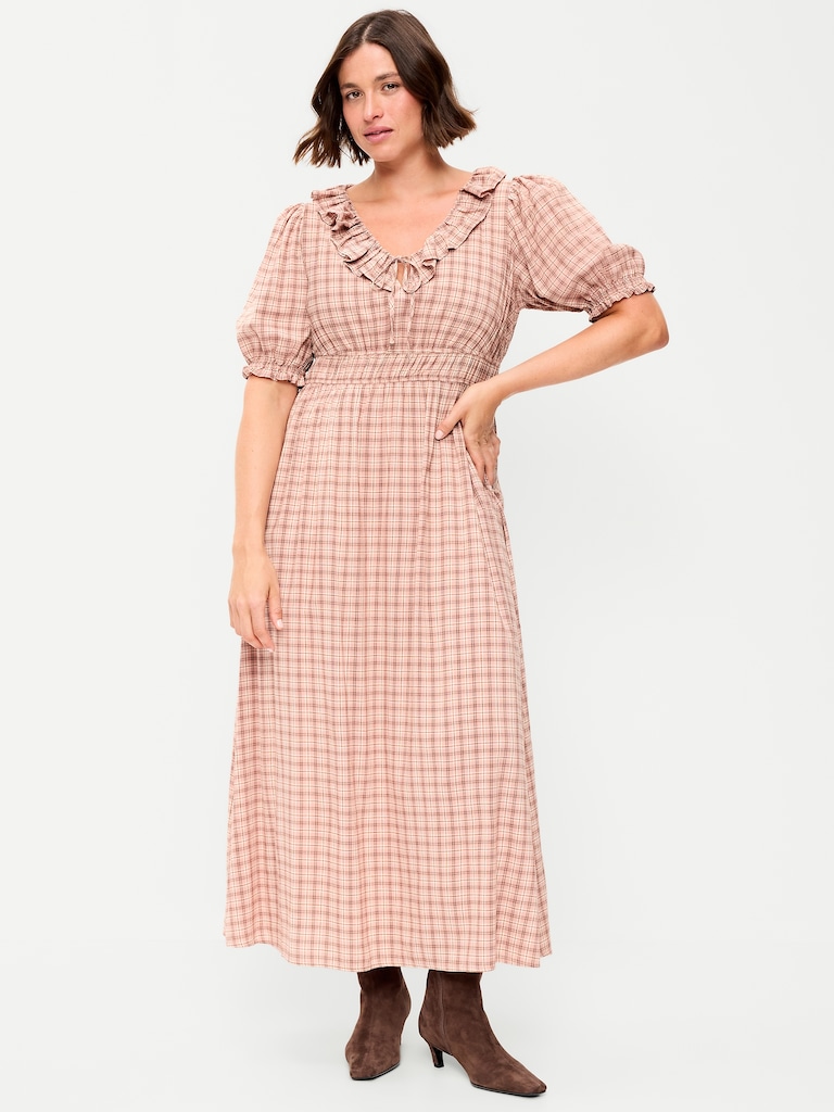 Ruffle-Trim Boho Maxi Dress