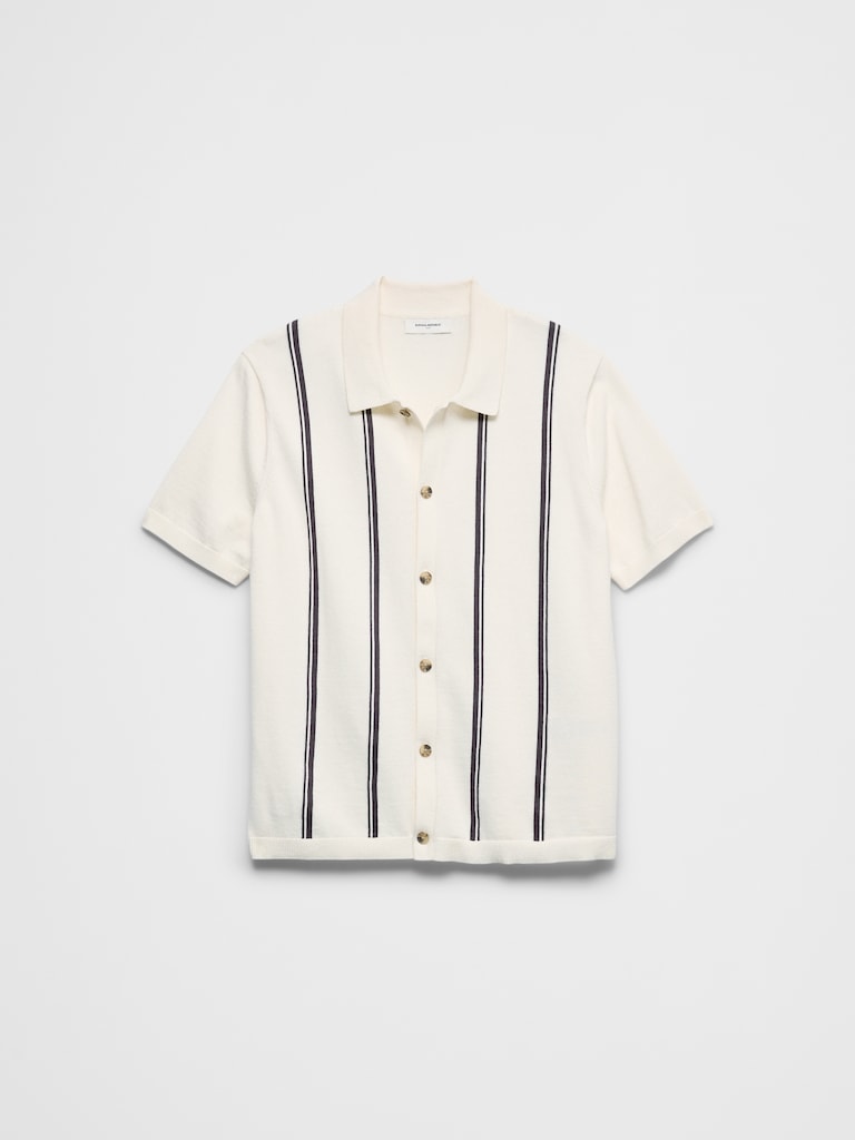Striped Button-Down Sweater Polo
