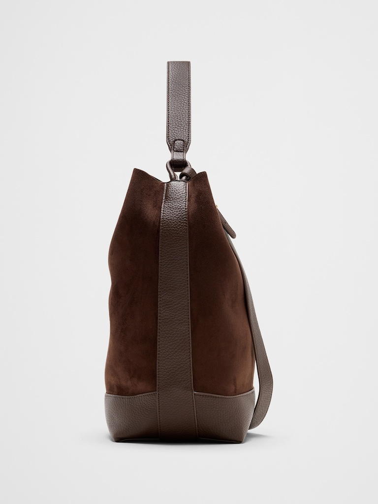 Vegan Leather Suede Bucket Tote