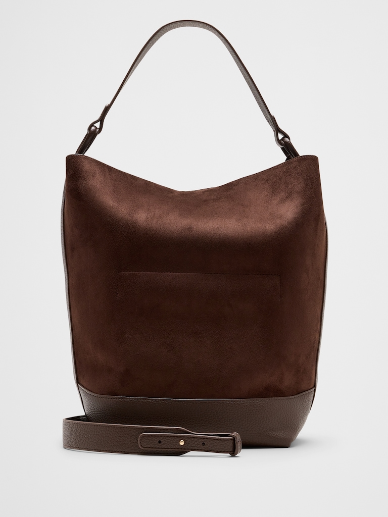 Vegan Leather Suede Bucket Tote