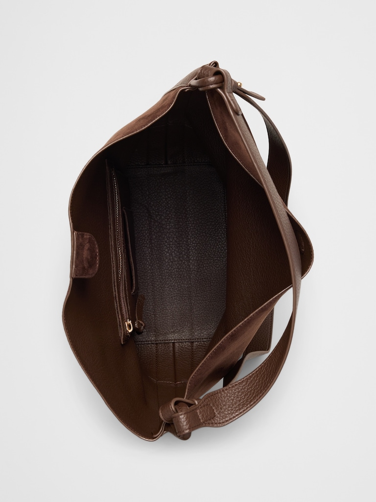 Vegan Leather Suede Bucket Tote