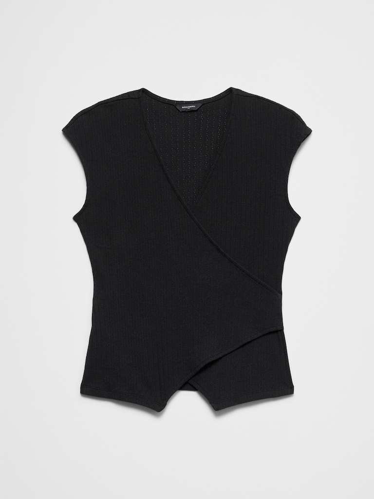 Pointelle Ribbed Wrap-Front Top