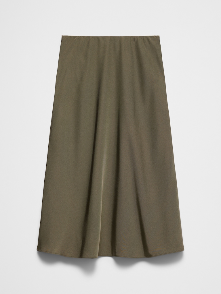Sheen Twill Pull-On Midi Skirt