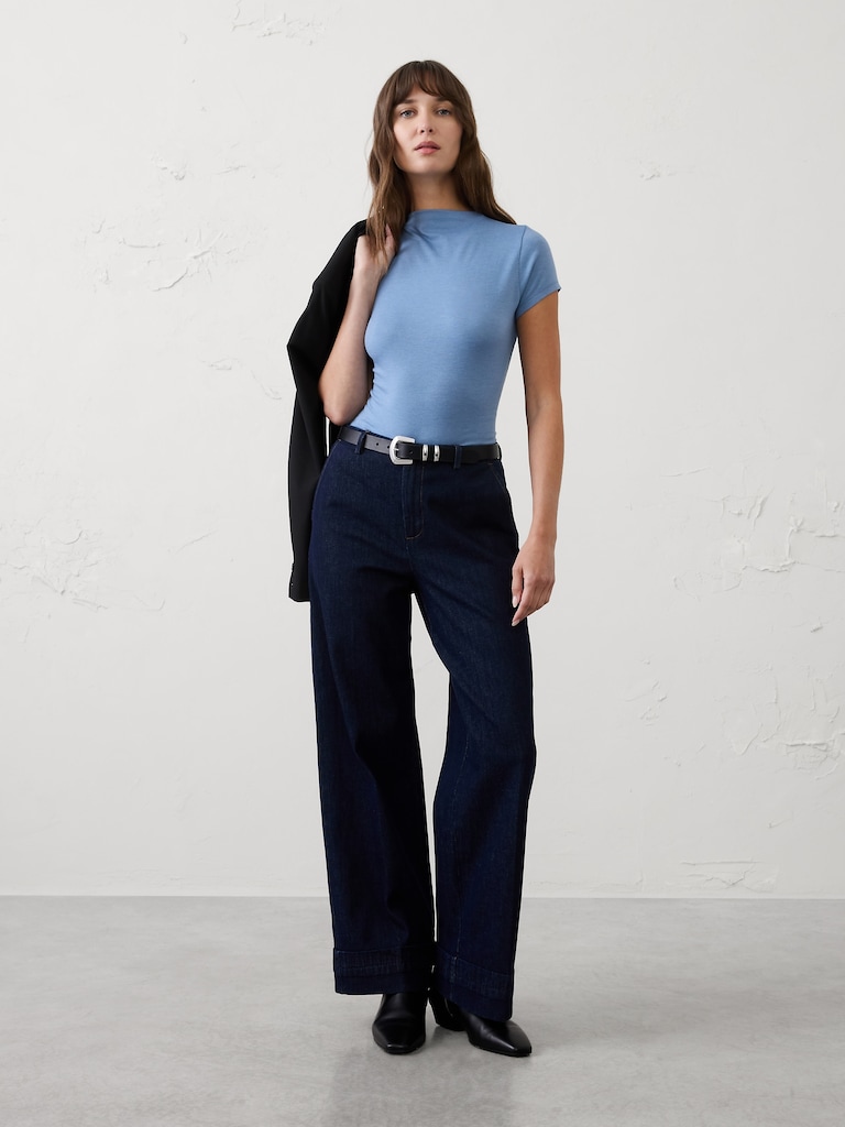 Jersey Mock-Neck T-Shirt