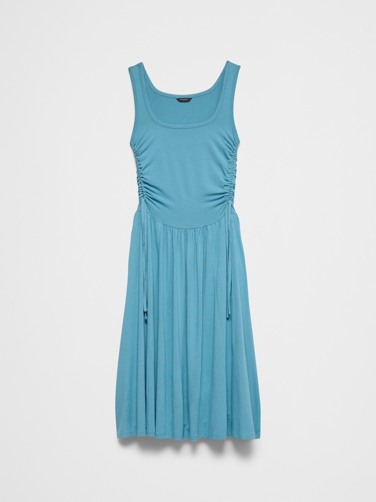 Knit Shirred-Waist Midi Dress