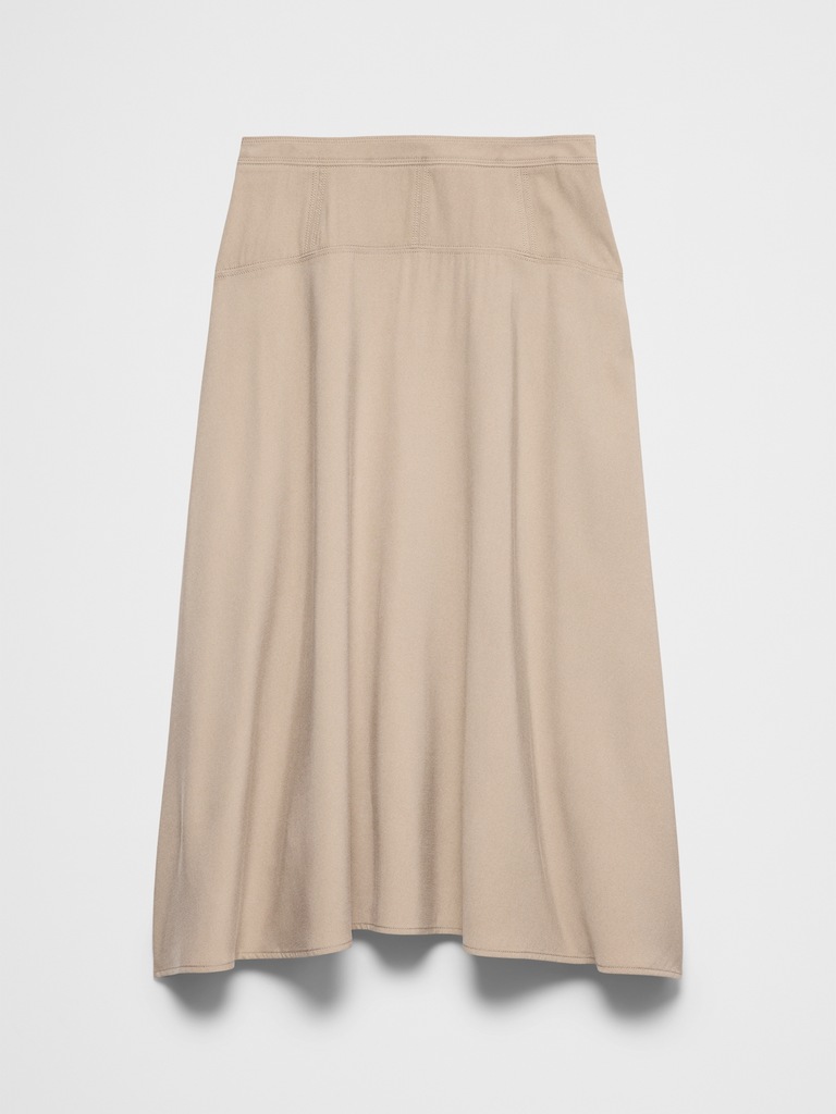 Curved Seamed-Waist Midi Skirt