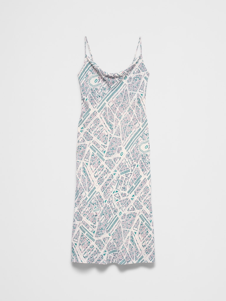 Cowl-Neck Map Print Midi Dress