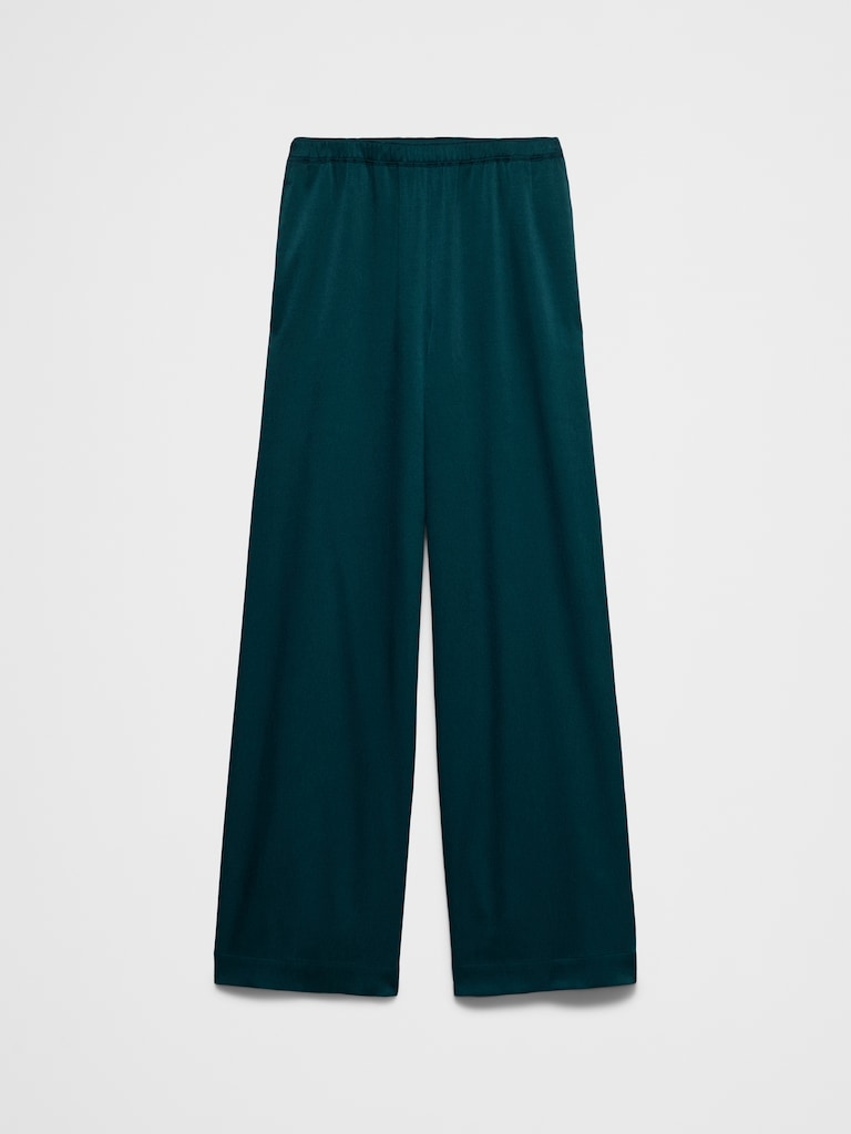Wide-Leg High-Rise Crinkle Satin Pull-On Pant