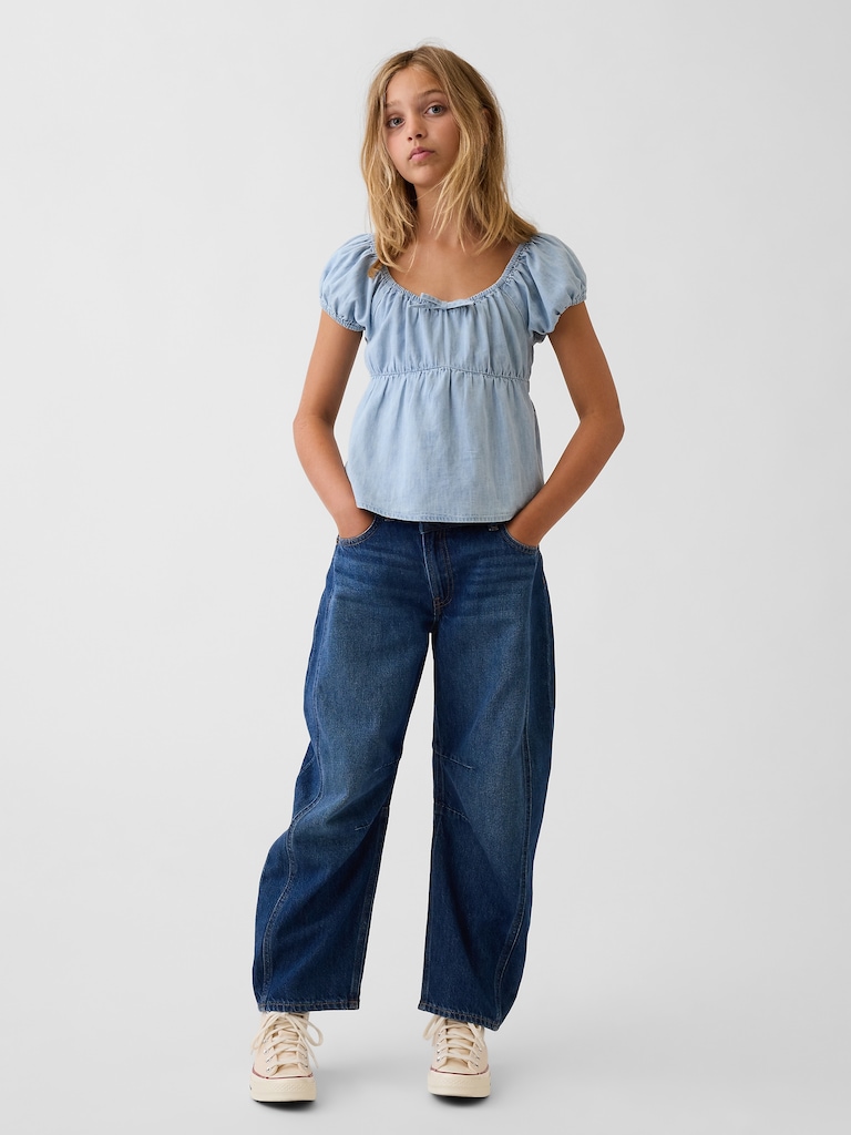 Kids Denim Puff-Sleeve Top