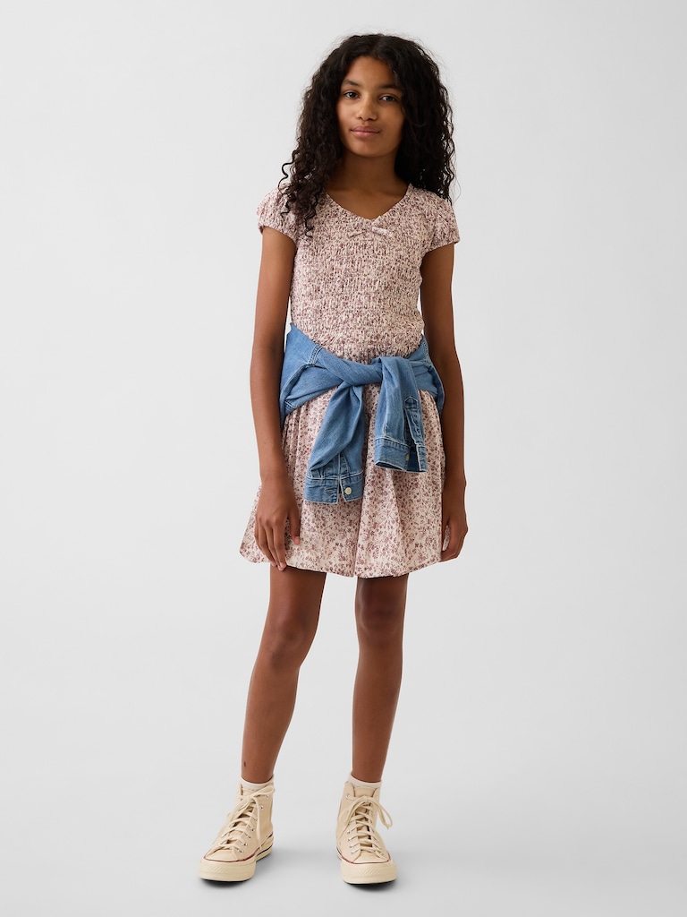 Kids Smocked Print Dress