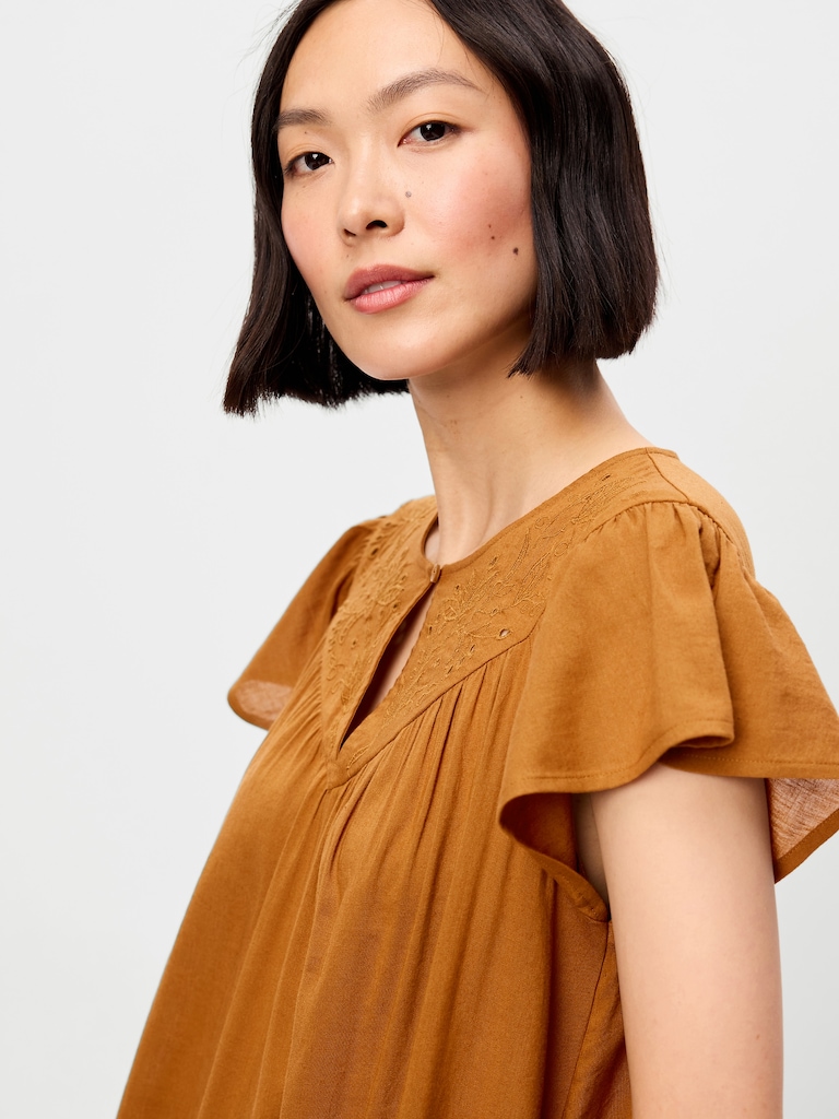Flutter-Sleeve Mini Swing Dress