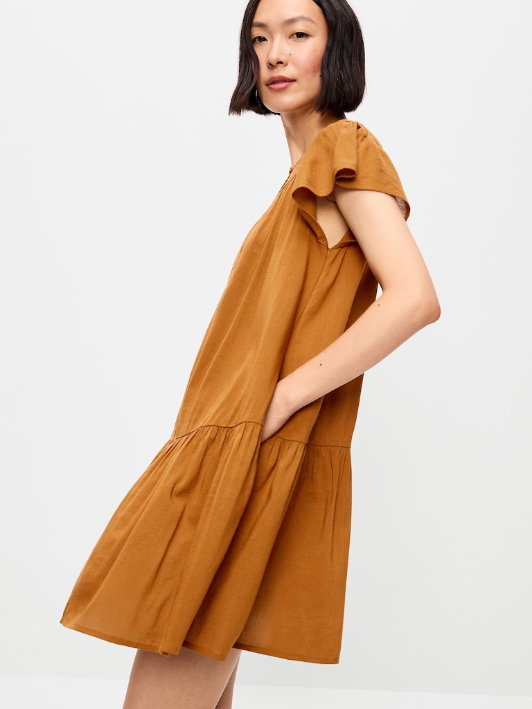 Flutter-Sleeve Mini Swing Dress