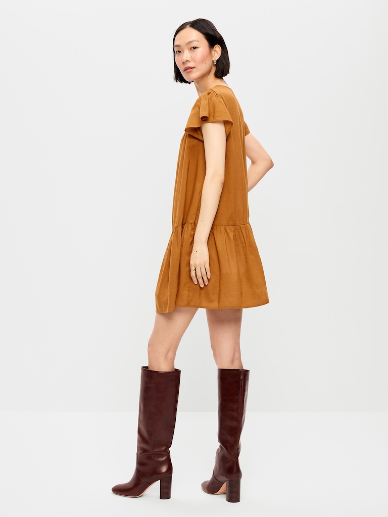 Flutter-Sleeve Mini Swing Dress