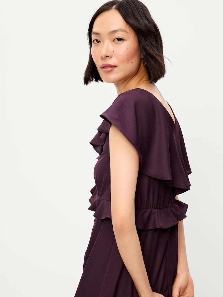 Flutter-Sleeve Crepe Maxi Dress