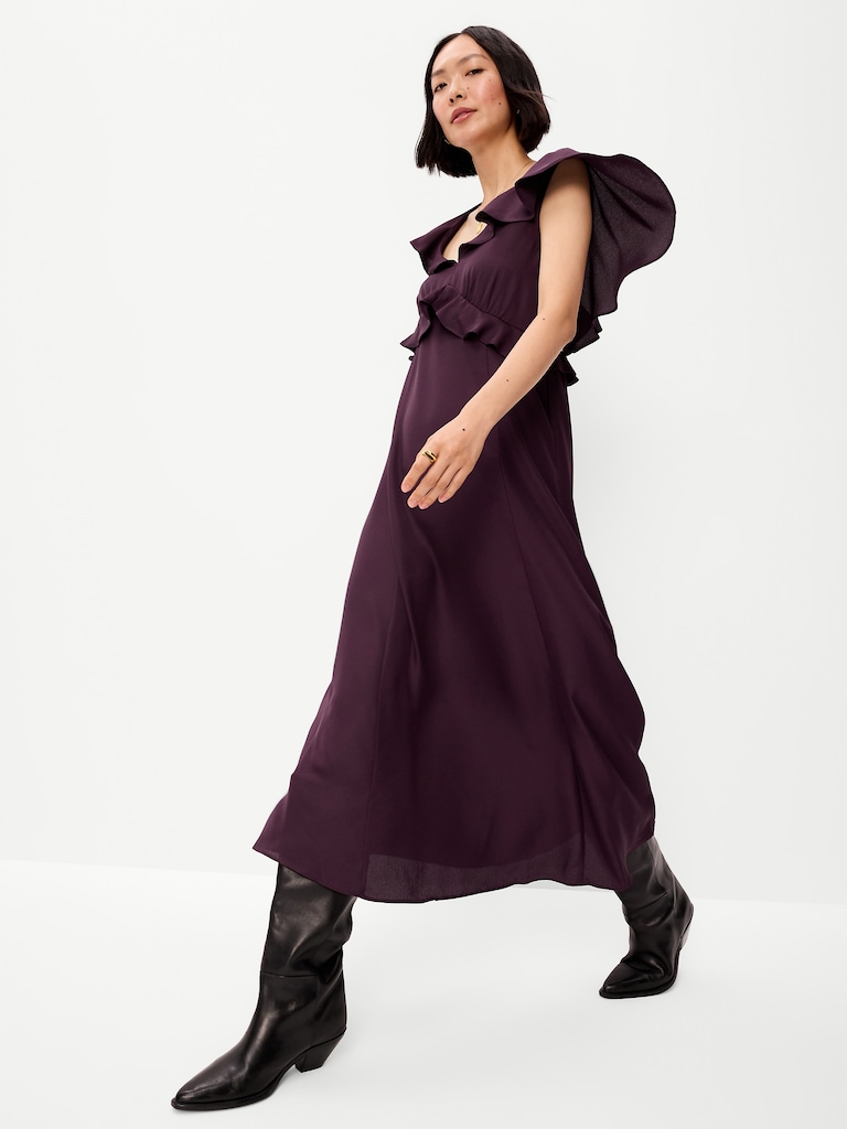 Flutter-Sleeve Crepe Maxi Dress
