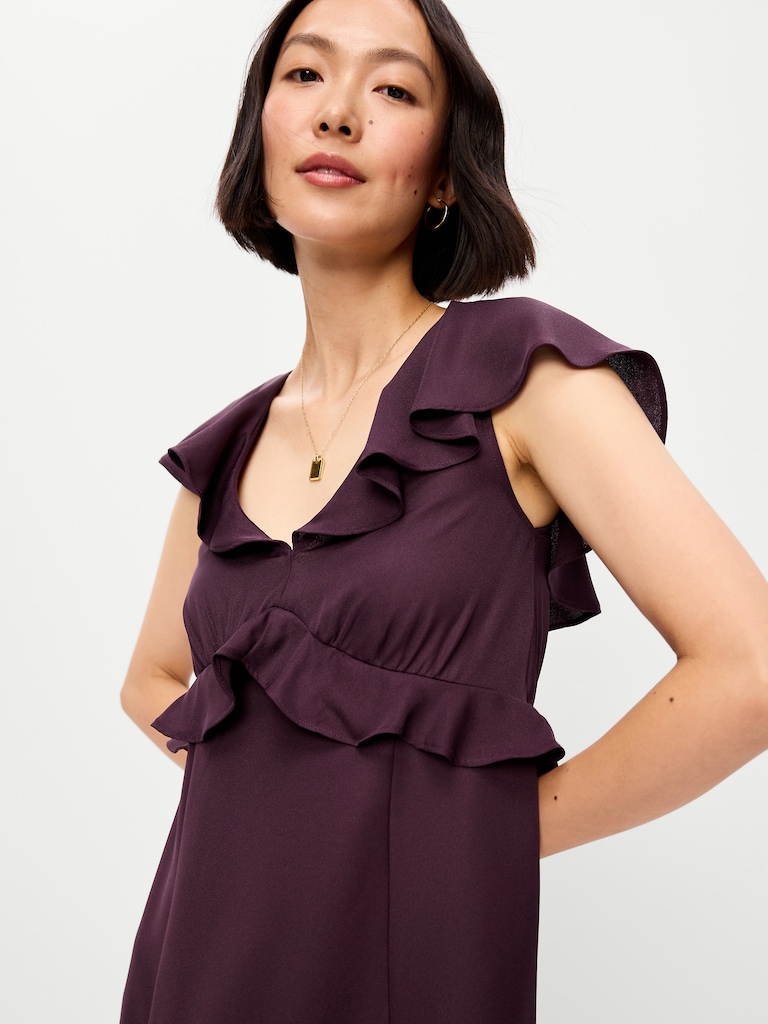 Flutter-Sleeve Crepe Maxi Dress