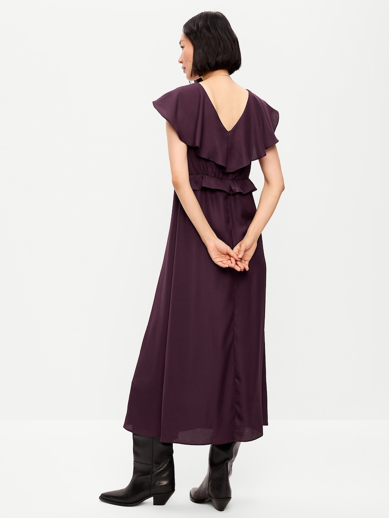 Flutter-Sleeve Crepe Maxi Dress