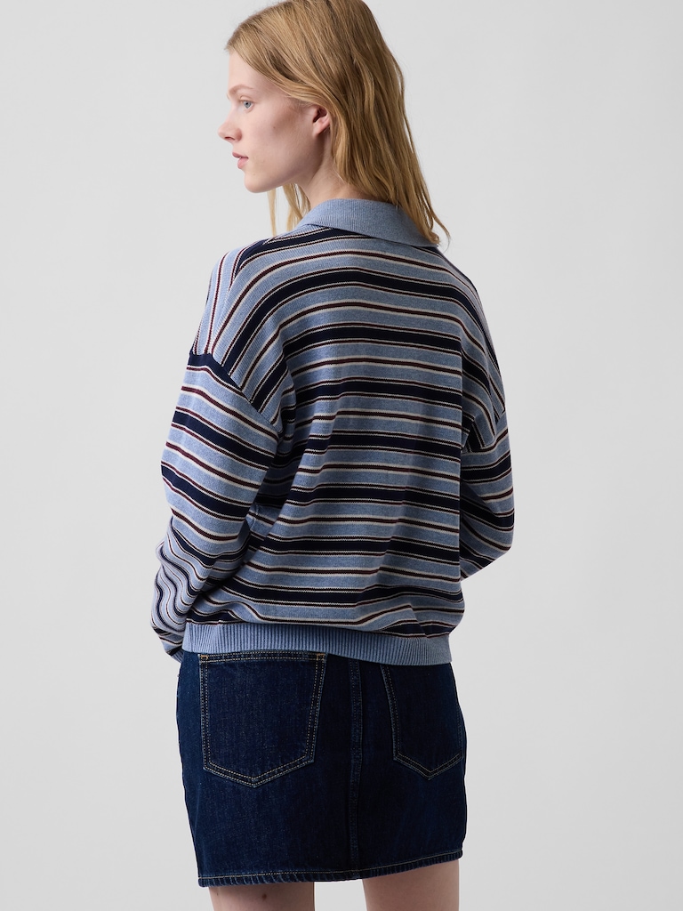 100% Cotton Relaxed Polo Sweater