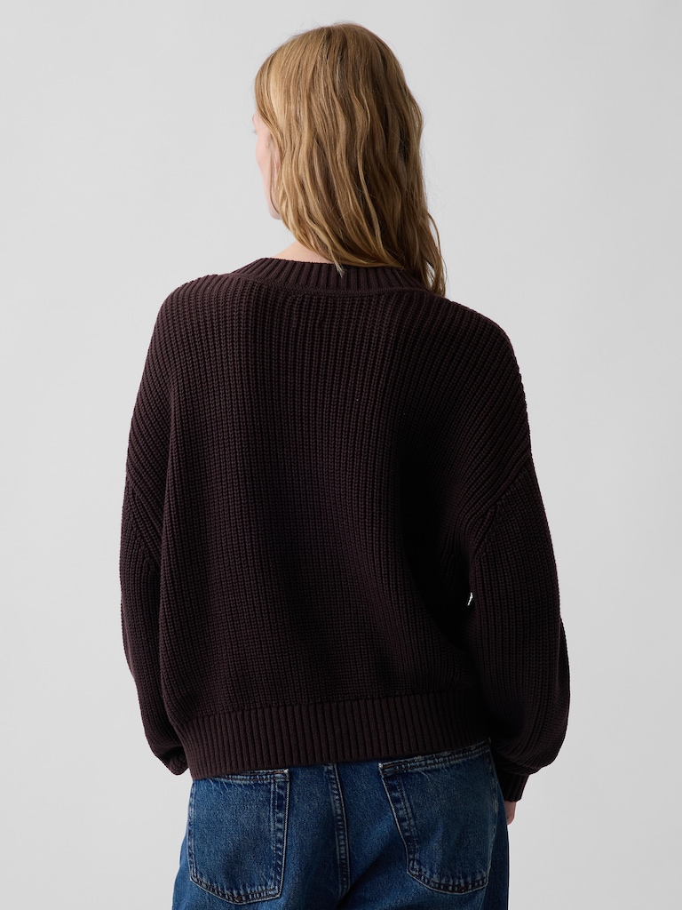 100% Cotton Oversized Shaker V-Neck Sweater