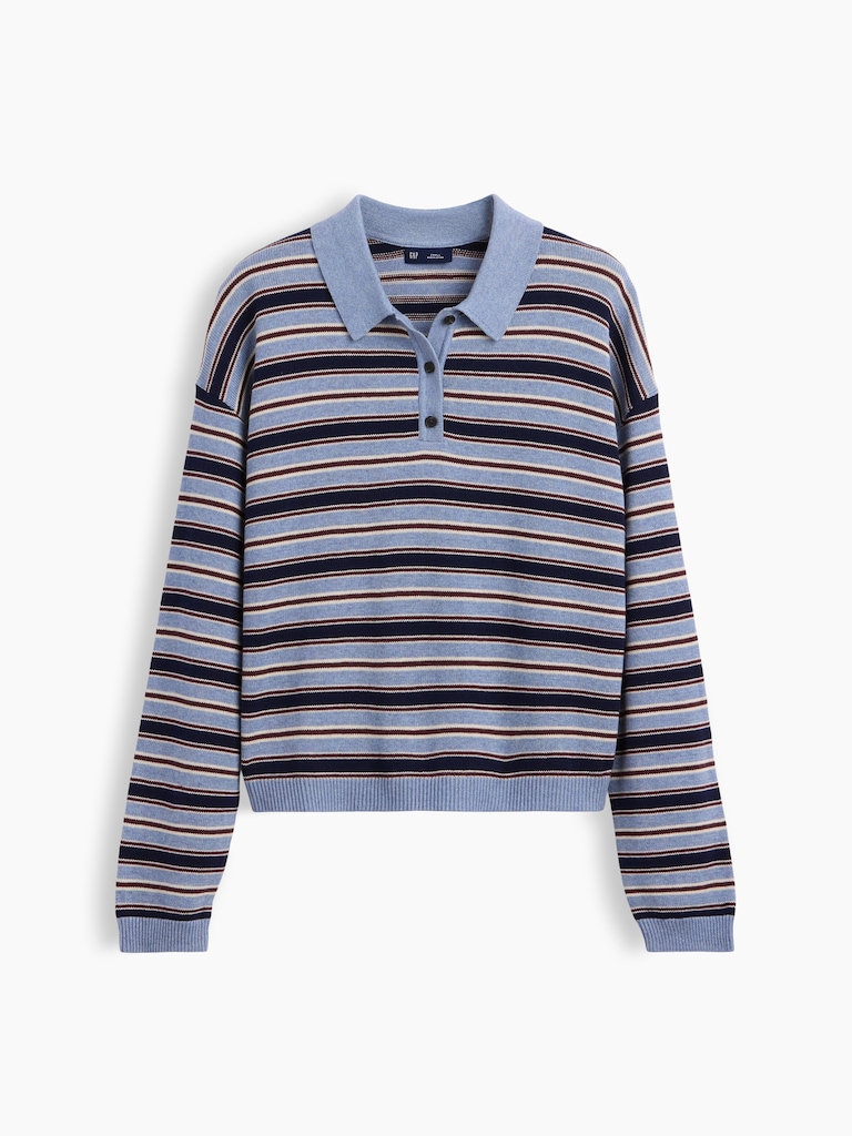 100% Cotton Relaxed Polo Sweater