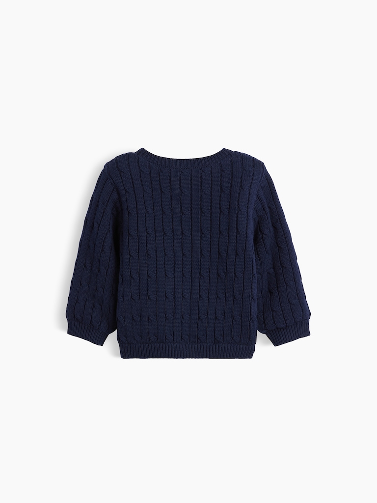 Baby Sherpa-Lined Cable-Knit Cardigan Sweater