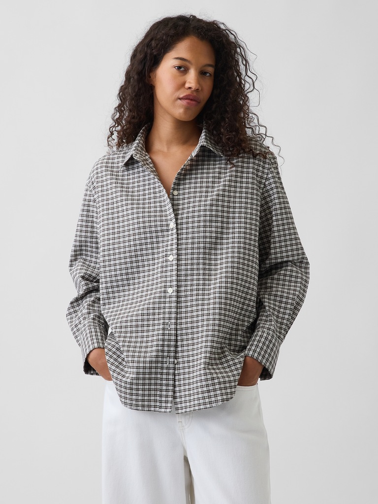 Seersucker Plaid Oversized Shirt