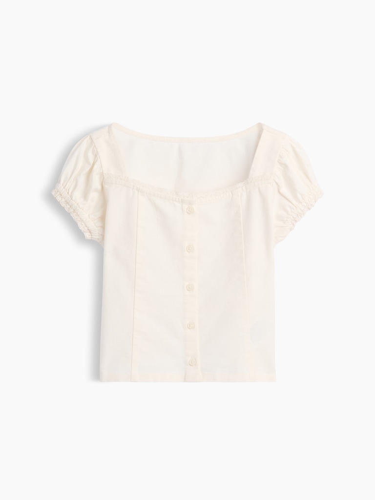Lace-Trim Button-Front Top