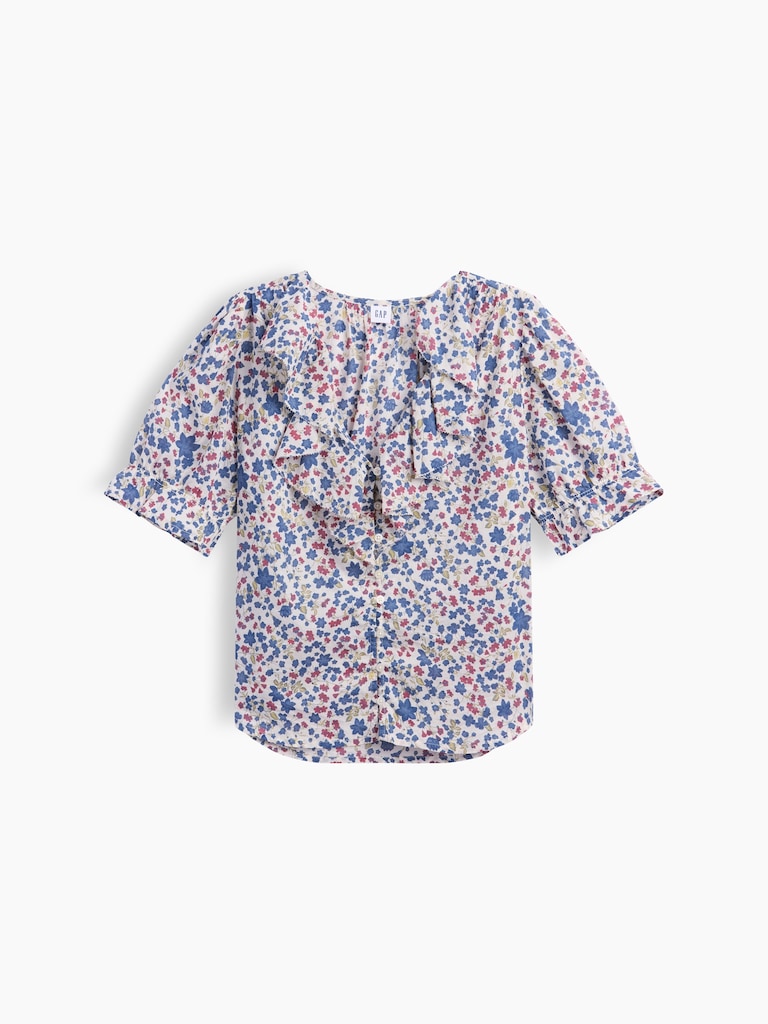 Relaxed V-Neck Ruffle Top