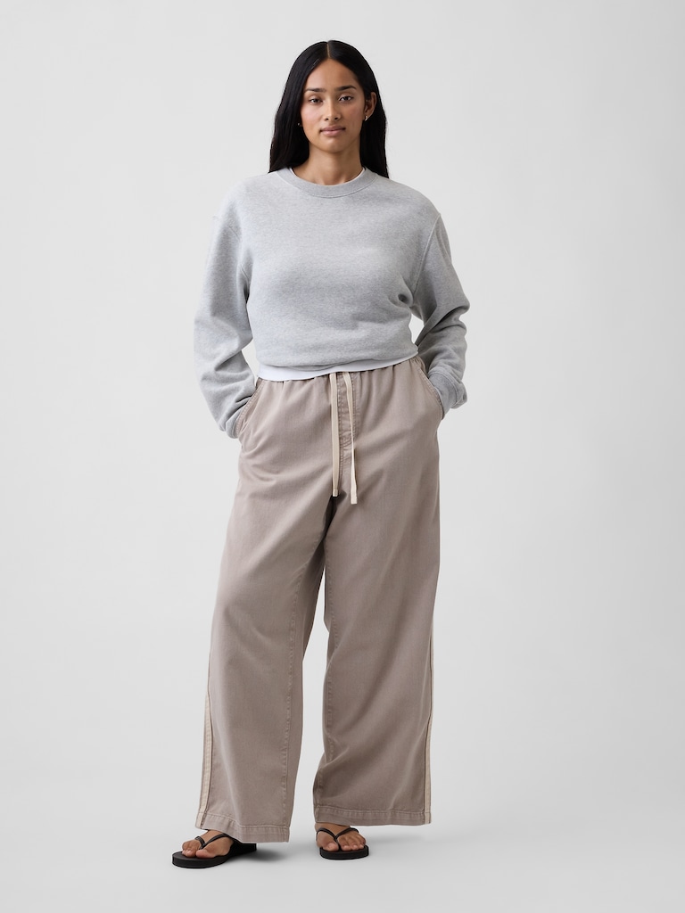High Rise Pull-On Track-Stripe Wide-Leg Jeans
