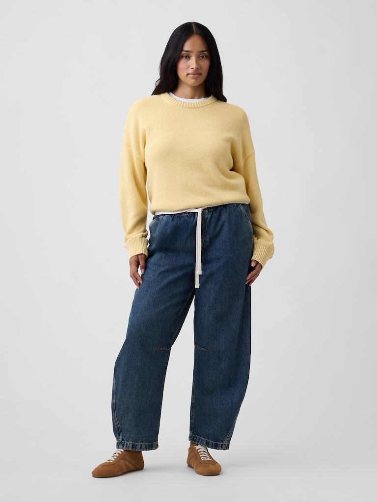 Mid Rise SuperSoft Pull-On Barrel Jeans