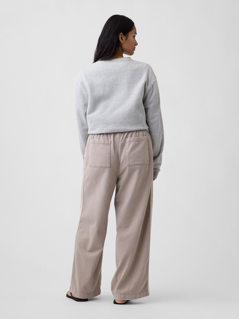 High Rise Pull-On Track-Stripe Wide-Leg Jeans