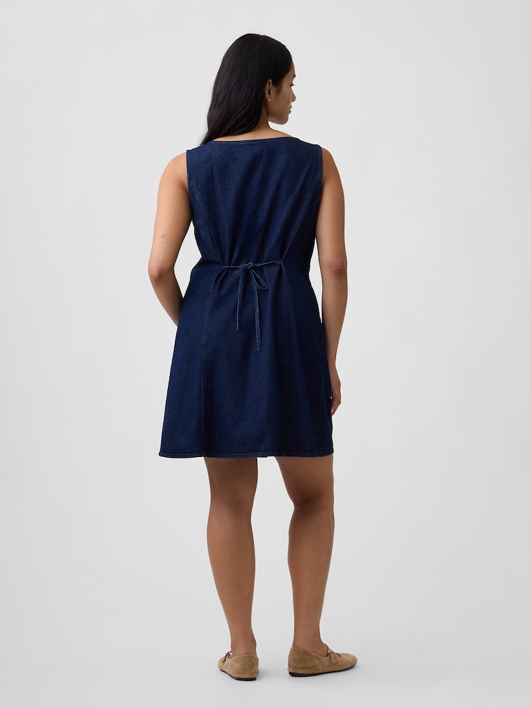Boatneck Button-Front Mini Dress