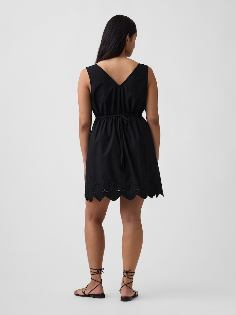 Eyelet V-Neck Mini Dress