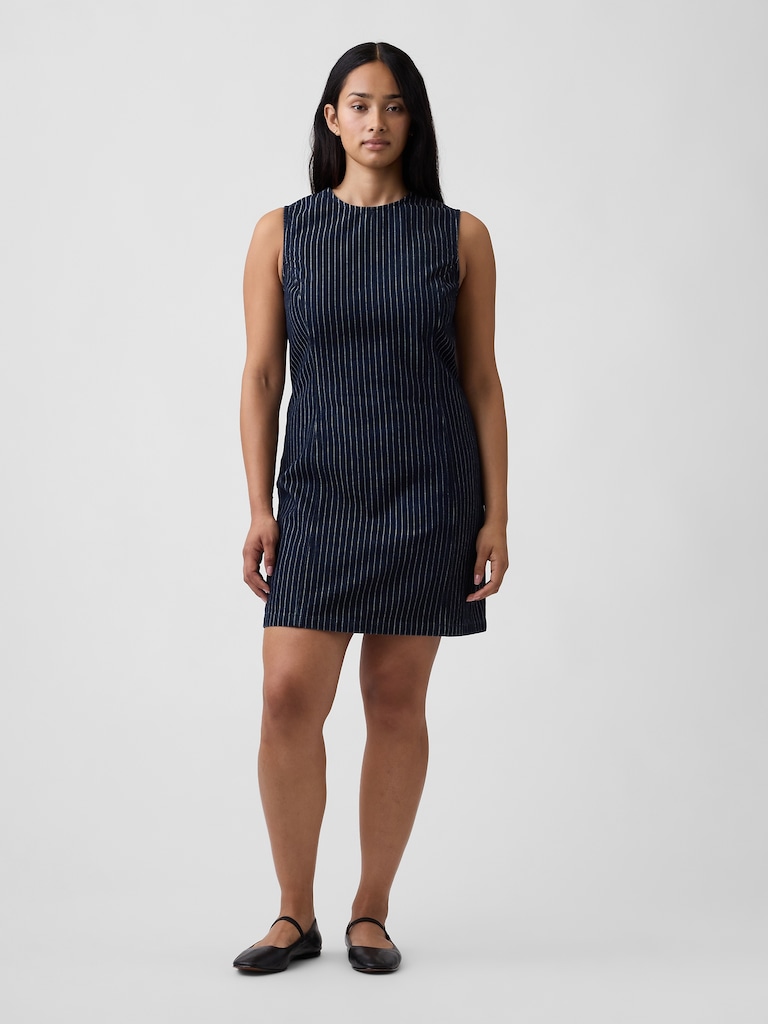 Sleeveless Stripe Denim Mini Dress