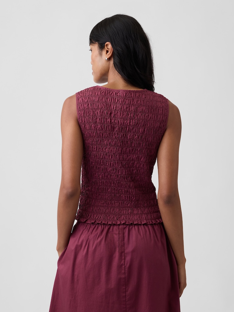 Smocked Sleeveless Boatneck Top