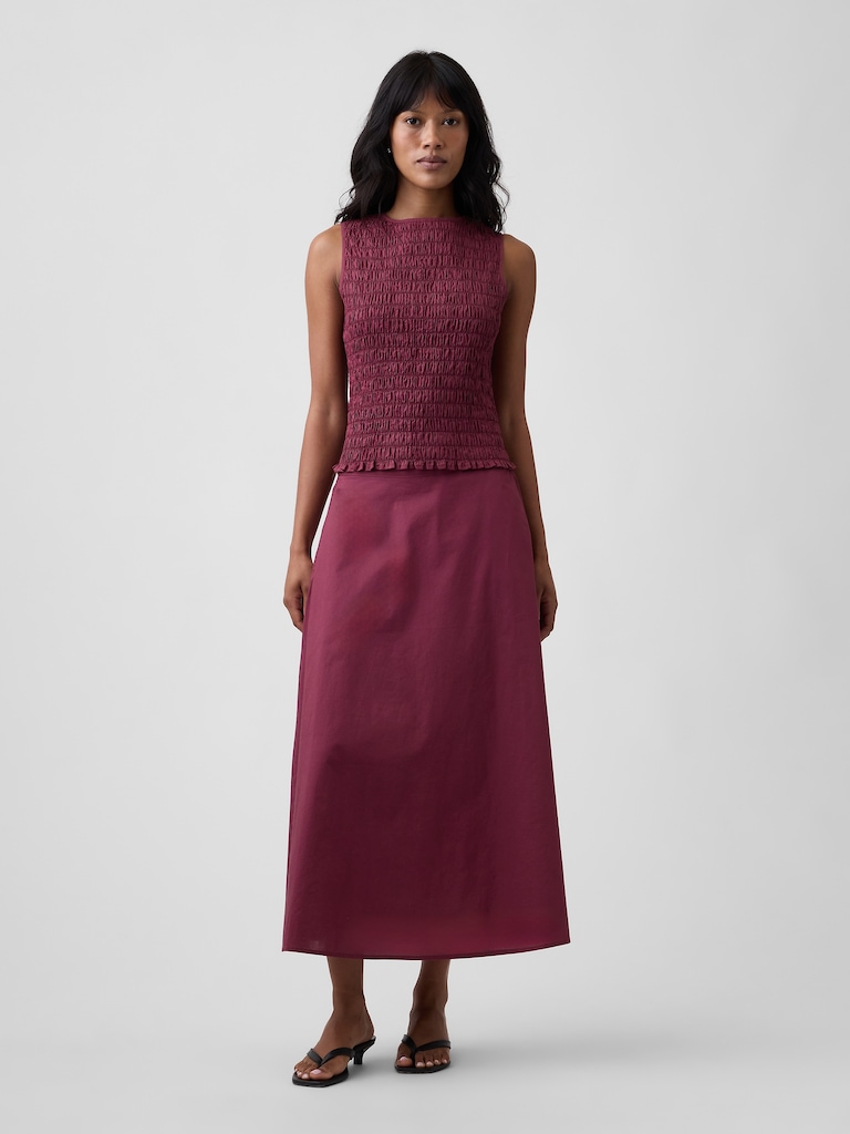 Smocked Sleeveless Boatneck Top