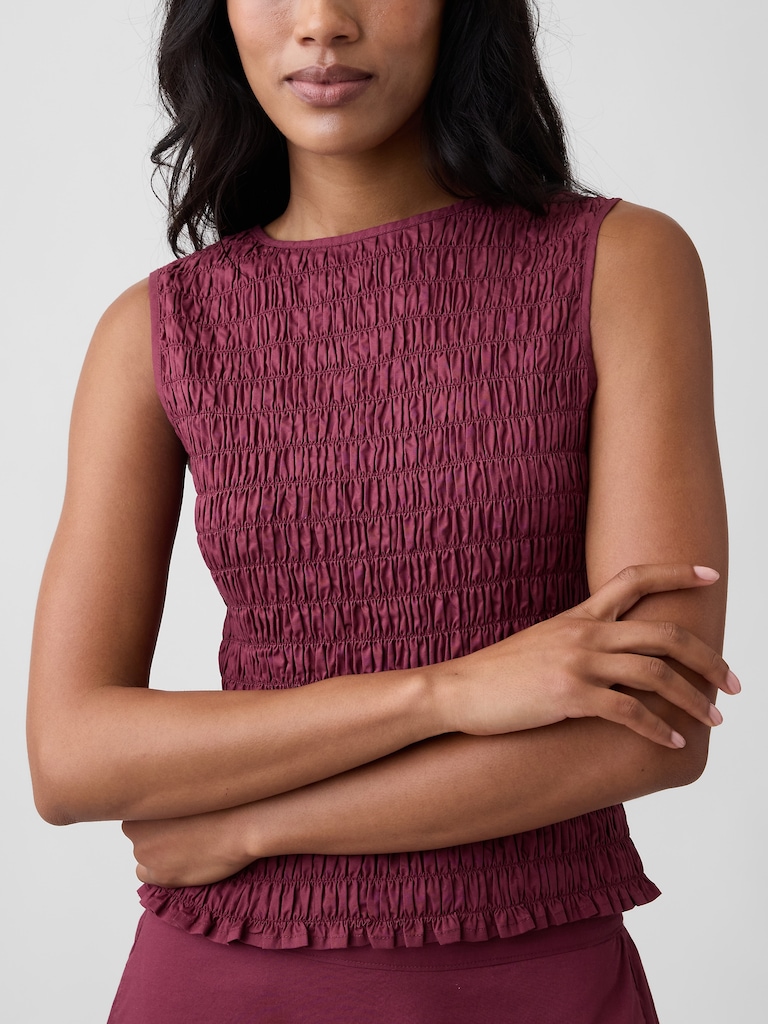 Smocked Sleeveless Boatneck Top