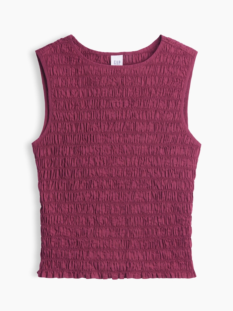 Smocked Sleeveless Boatneck Top